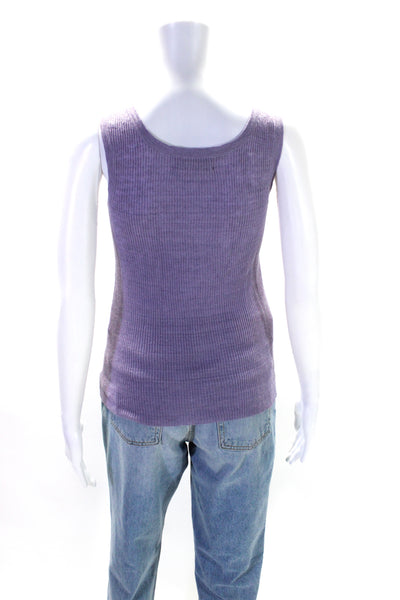 Nili Lotan Womens Ribbed Half Button Down Sleeveless Tank Top Purple Size Small