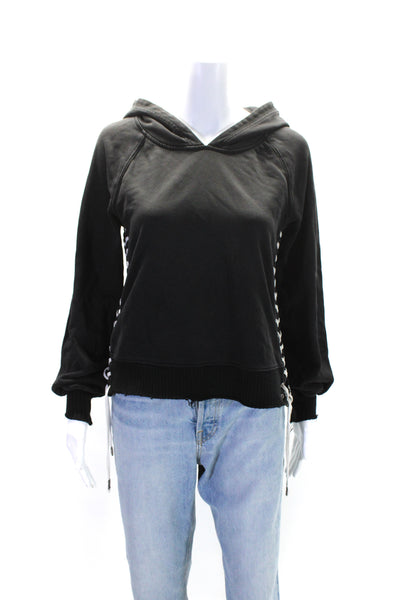 Pam & Gela Womens Lace Up Sides Long Sleeves Hoodie Black Cotton Size Small