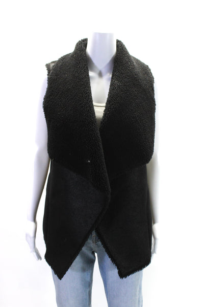 Velvet by Graham & Spencer Womens Faux Shearling Vest Jacket Black Size Petite