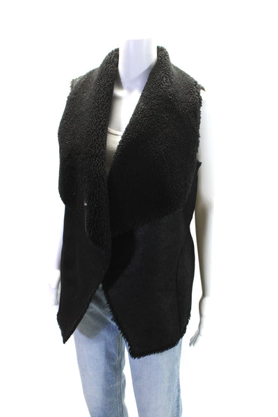 Velvet by Graham & Spencer Womens Faux Shearling Vest Jacket Black Size Petite