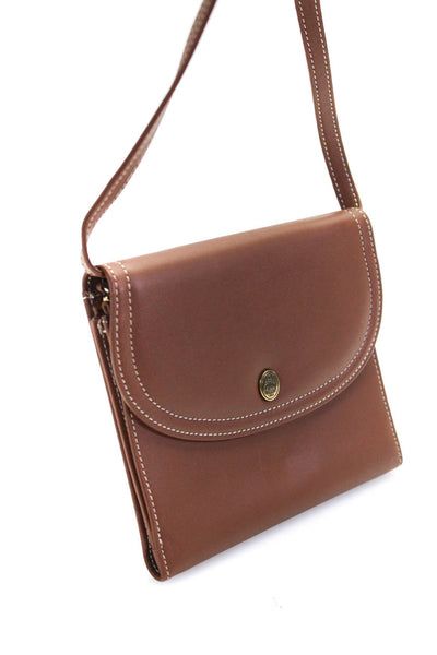 Mark Cross Womens Leather Gold Tone Foldable Crossbody Shoulder Handbag Brown