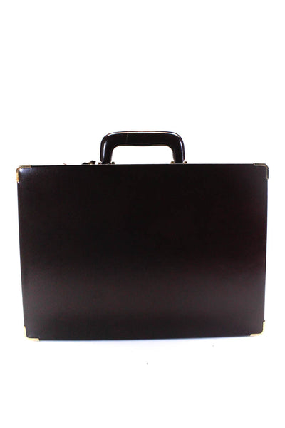 Monte Carlo Mens Leather Gold Tone Detail Briefcase Dark Mahogany Brown