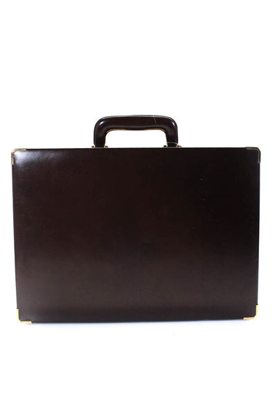 Monte Carlo Mens Leather Gold Tone Detail Briefcase Dark Mahogany Brown