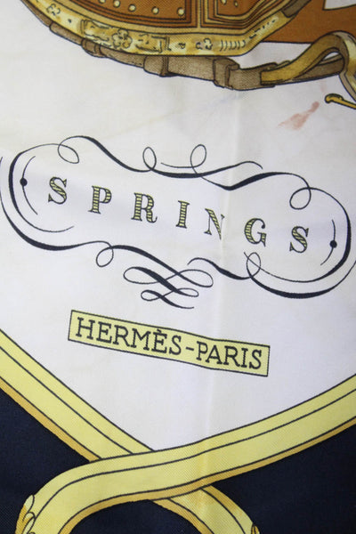 Hermes Womens Silk Springs Theme Print Light Weight Scarf Black Gold 34"X34"