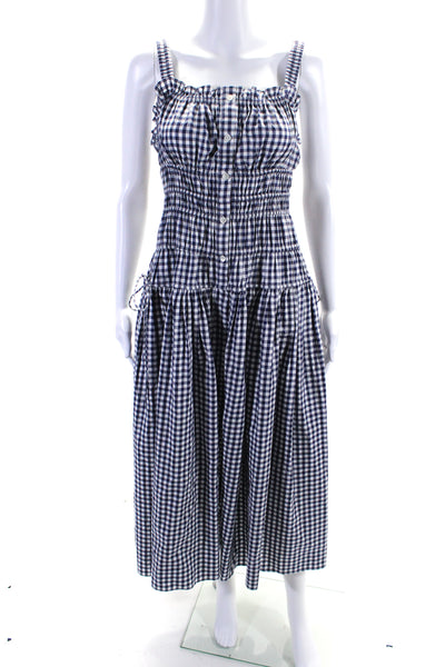 Jason Wu Womens Plaid Sleeveless A Line Sun Dress Blue White Cotton Size 4