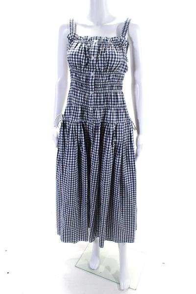 Jason Wu Womens Plaid Sleeveless A Line Sun Dress Blue White Cotton Size 4