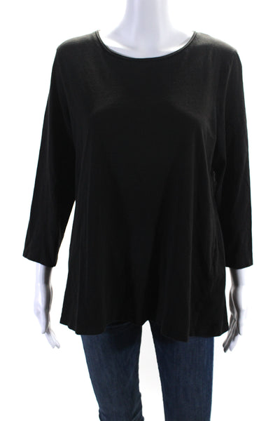 Eileen Fisher Women's Round Neck Short Sleeves Basic T-Shirt Black Size L