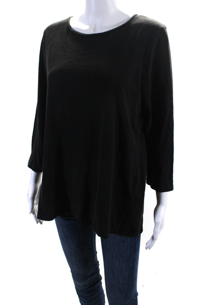 Eileen Fisher Women's Round Neck Short Sleeves Basic T-Shirt Black Size L