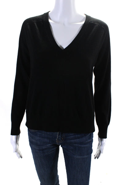 Mason Women's V-Neck Cutout Long Sleeves Pullover Sweater Black Size P