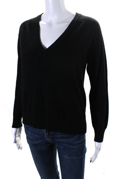 Mason Women's V-Neck Cutout Long Sleeves Pullover Sweater Black Size P