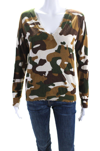 Minnie Rose  Women's V-Neck Long Sleeves Pullover Sweater Camouflage Size XS