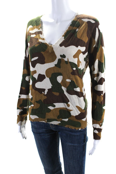 Minnie Rose  Women's V-Neck Long Sleeves Pullover Sweater Camouflage Size XS