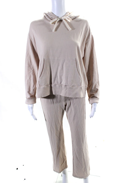 Monrow Women's Hood Long Sleeves Pockets Two Piece Sweatshirt Set Beige Size XS