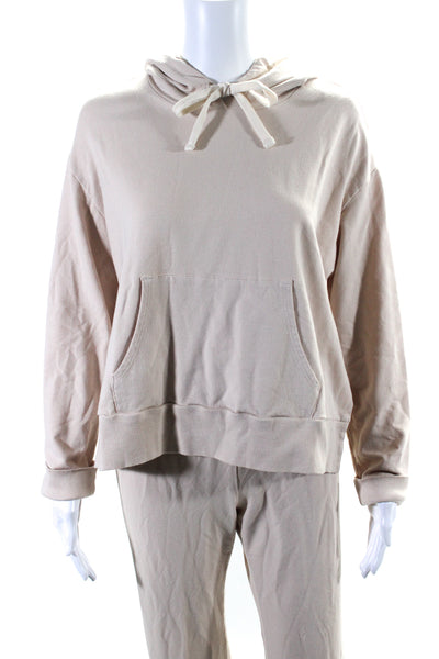 Monrow Women's Hood Long Sleeves Pockets Two Piece Sweatshirt Set Beige Size XS