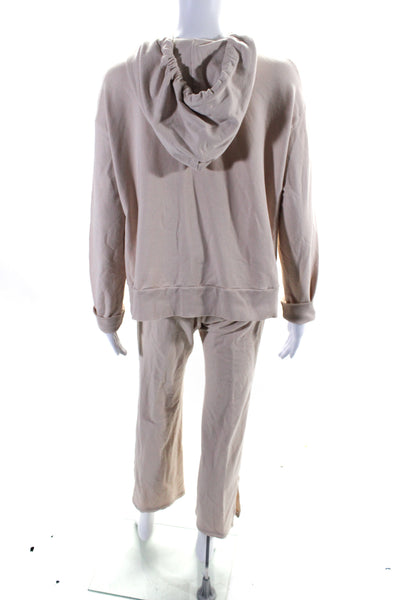 Monrow Women's Hood Long Sleeves Pockets Two Piece Sweatshirt Set Beige Size XS