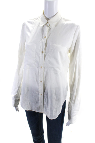 McGuire Women's Collared Long Sleeves Pockets Button Down Shirt White Size S