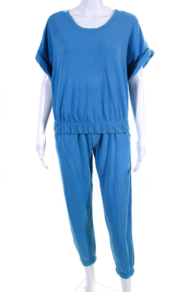 Splits59 Womens Cotton Pullover Sweatshirt Top + Sweatpants Set Blue Size L XS