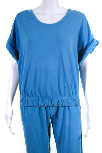 Splits59 Womens Cotton Pullover Sweatshirt Top + Sweatpants Set Blue Size L XS