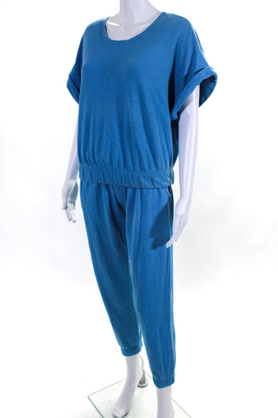 Splits59 Womens Cotton Pullover Sweatshirt Top + Sweatpants Set Blue Size L XS