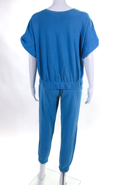 Splits59 Womens Cotton Pullover Sweatshirt Top + Sweatpants Set Blue Size L XS