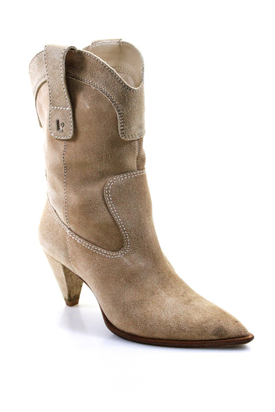 Larroude Womens Thelma Suede Pointed Toe Cone Heel Boots Beige Size 6