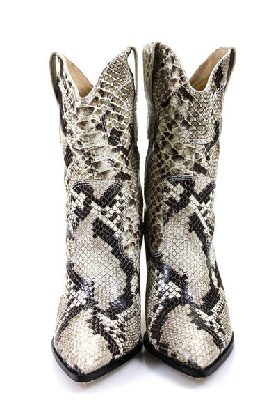 Larroude Womens Thelma Leather Snakeskin Print Pointed Toe Boots Brown Size 5.5