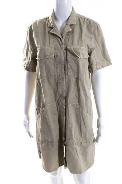 J Brand Womens Cotton Short Sleeve Button Down Kona Shirt Dress Quicksand Size L