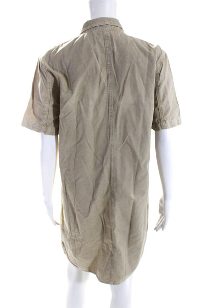 J Brand Womens Cotton Short Sleeve Button Down Kona Shirt Dress Quicksand Size L