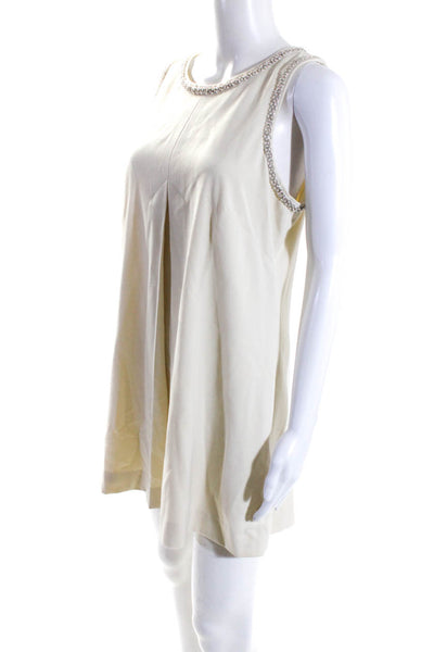 ABS Collection Womens Beaded Trim Paneled Mini Shift Dress Tan White Size 8