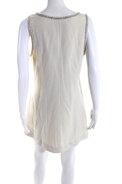 ABS Collection Womens Beaded Trim Paneled Mini Shift Dress Tan White Size 8