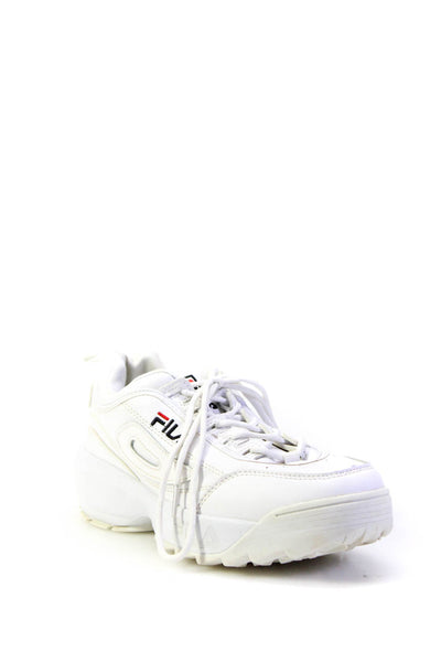 Fila Girls Leather Elevated Heel Lace Up Low Top Disruptor Sneakers White Size 5