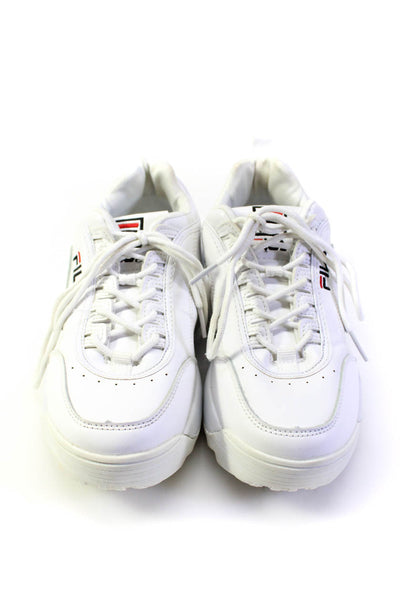 Fila Girls Leather Elevated Heel Lace Up Low Top Disruptor Sneakers White Size 5