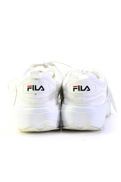 Fila Girls Leather Elevated Heel Lace Up Low Top Disruptor Sneakers White Size 5