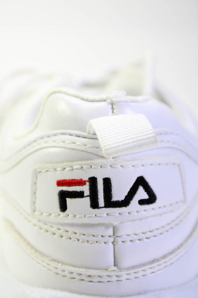 Fila Girls Leather Elevated Heel Lace Up Low Top Disruptor Sneakers White Size 5