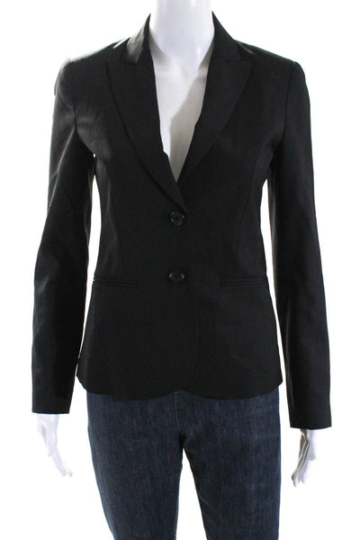 Theory Womens Wool Darted Collared Buttoned Long Sleeve Blazer Black Size 0