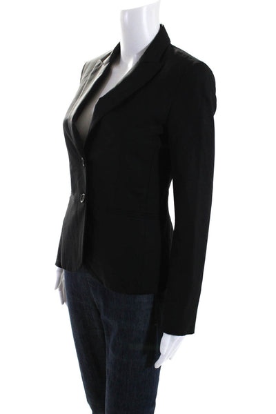 Theory Womens Wool Darted Collared Buttoned Long Sleeve Blazer Black Size 0