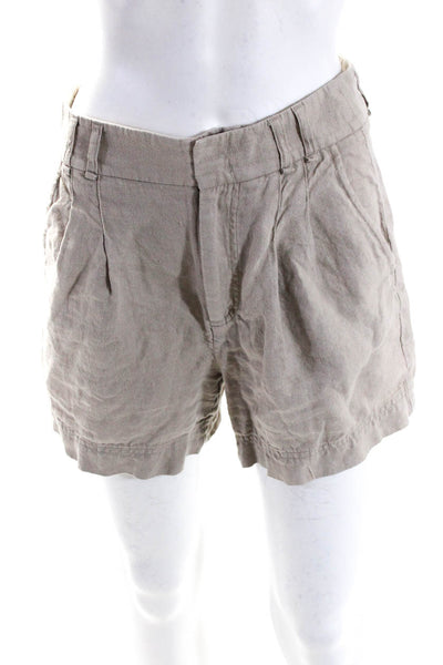 Free People Womens Linen Pleated Hook & Eye Buttoned Casual Shorts Brown Size 0