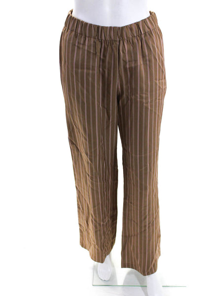 Wyeth Womens Striped Ruched Elastic Waist Straight Dress Pants Brown Size XS