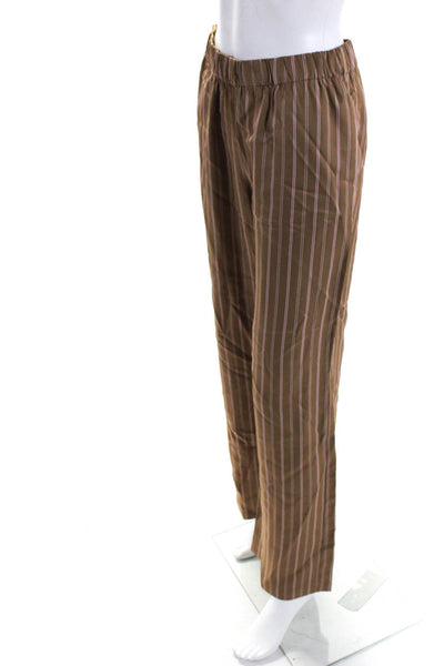 Wyeth Womens Striped Ruched Elastic Waist Straight Dress Pants Brown Size XS