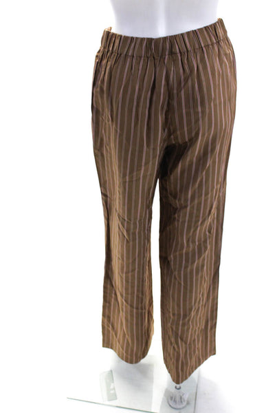 Wyeth Womens Striped Ruched Elastic Waist Straight Dress Pants Brown Size XS