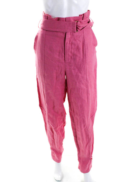 Hevron Womens Ruched Darted High Waist Belt Hook & Eye Tapered Pants Pink Size 2