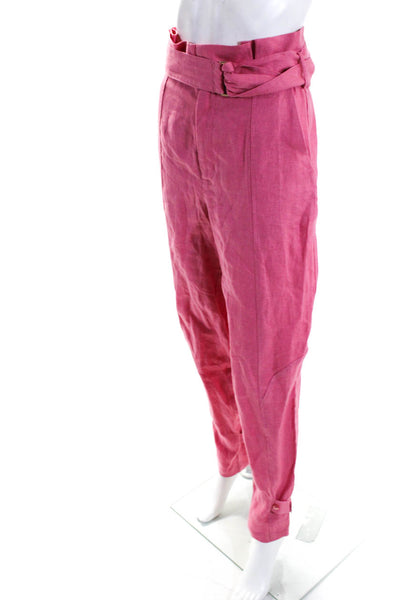 Hevron Womens Ruched Darted High Waist Belt Hook & Eye Tapered Pants Pink Size 2