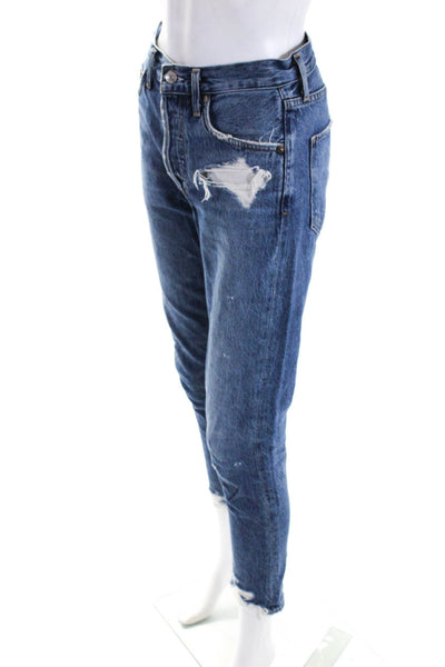 Agolde Womens Cotton Medium Washed Buttoned Distress Jeans Blue Size EUR24