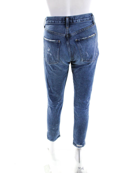 Agolde Womens Cotton Medium Washed Buttoned Distress Jeans Blue Size EUR24