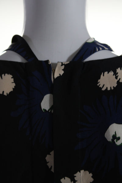 Marni Womens Long Sleeve Floral High Neck Top Blouse Black Navy Size IT 44