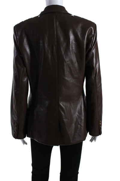 Nanushka Womens Karo Vegan Leather Two Button Blazer Jacket Brown Size Large