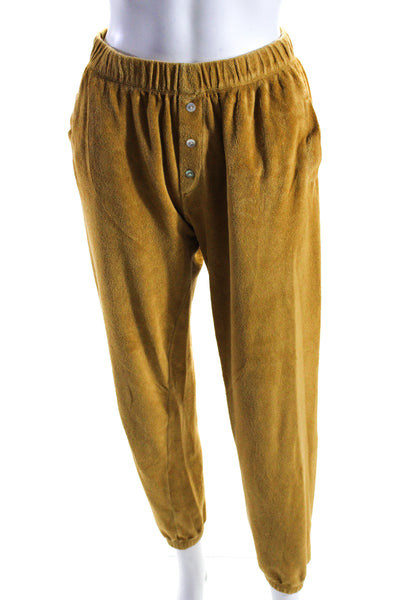 Donni Womens Cotton Terry Elastic Waist Tapered Leg Jogger Pants Yellow Size XS