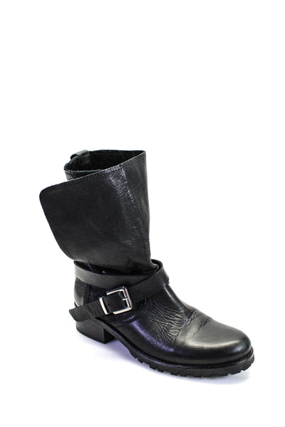 Maje Womens Leather Strappy Buckle Quilted Back Biker Boots Black Size 8US 38EU