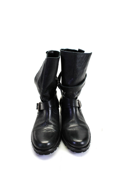 Maje Womens Leather Strappy Buckle Quilted Back Biker Boots Black Size 8US 38EU