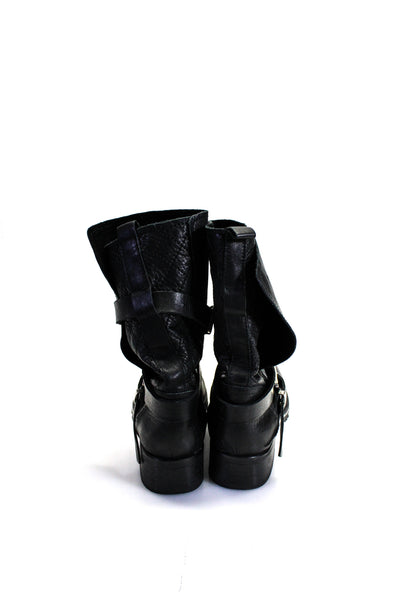 Maje Womens Leather Strappy Buckle Quilted Back Biker Boots Black Size 8US 38EU